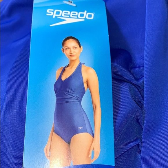 Speedo Women One Piece Halter Tie Swimsuit Hyper-- Royal Blue - Picture 6 of 9